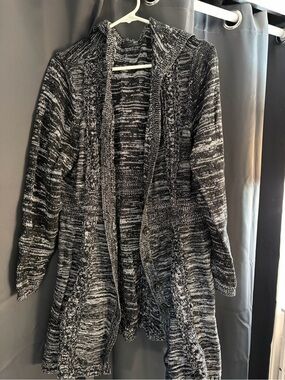 Open-Front Marled Knit Cardigan - Black/Gray